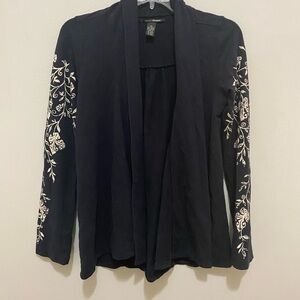 Lucky Brand Black Cardigan with White Embroidery